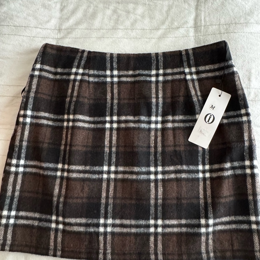 Elegant Brown Plaid Pencil Skirt